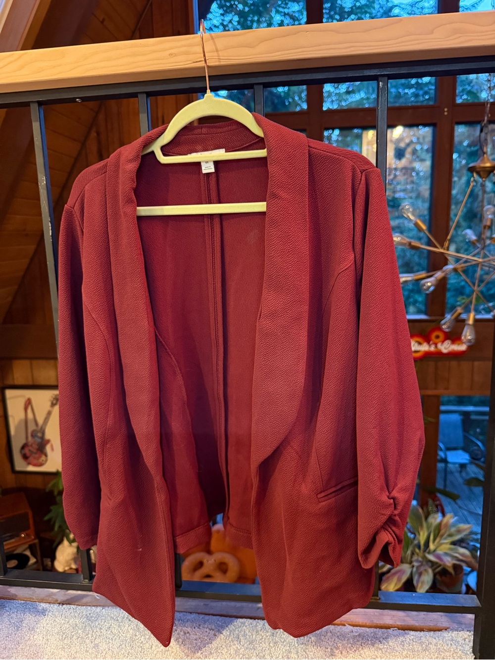 Bar III Open Front Dolman Blazer Jacket - Burgundy